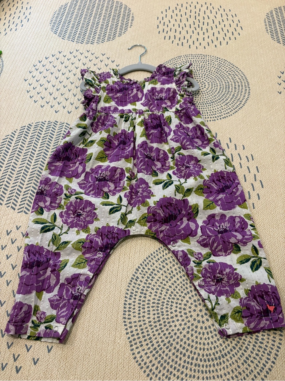 Pink Chicken Jennifer Romper with Purple Peonies Floral Print